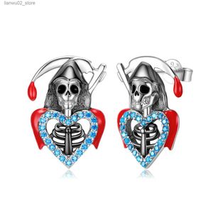 Autres accessoires de mode Terrifiant S925 Charme en argent sterling Halloween Punk Death Skull Ghost Demon Pumpkin Boucles d'oreilles à la mode pour femmes Q231011