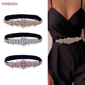 Andere mode -accessoires Topqueen S319 Women Fashion Elastic Belt Black Wide Sash Rhinestone Decoratieve jas rok eenvoudige jurk tailleband dames dagelijks J230502