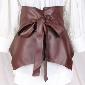 Autres accessoires de mode Cummerbunds ultra larges femmes jupe peplum ceinture auto-cravate ceinture nouée ceinture corset en cuir PU ceinture à volants couleur unie 230523