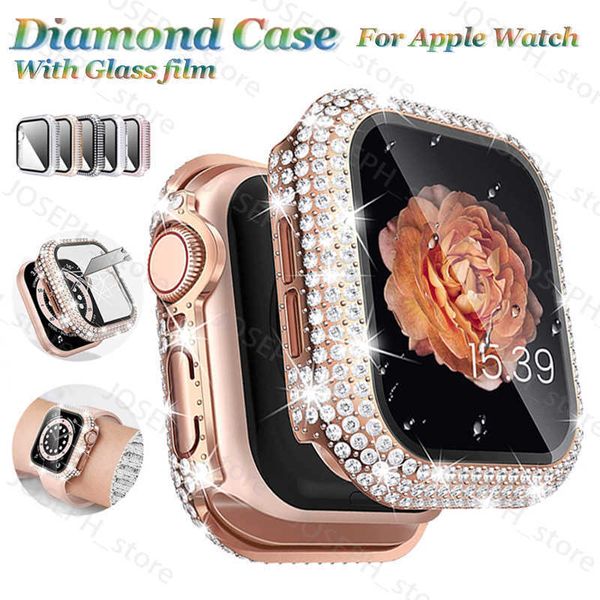 Otros accesorios de moda Estuche de reloj + Vidrio templado para Apple Watch 8 Estuche 45 mm 41 mm 44 mm 40 mm Parachoques de diamantes completos para IWatch Series 8 7 6 SE 5 4 3 Cubierta J230413