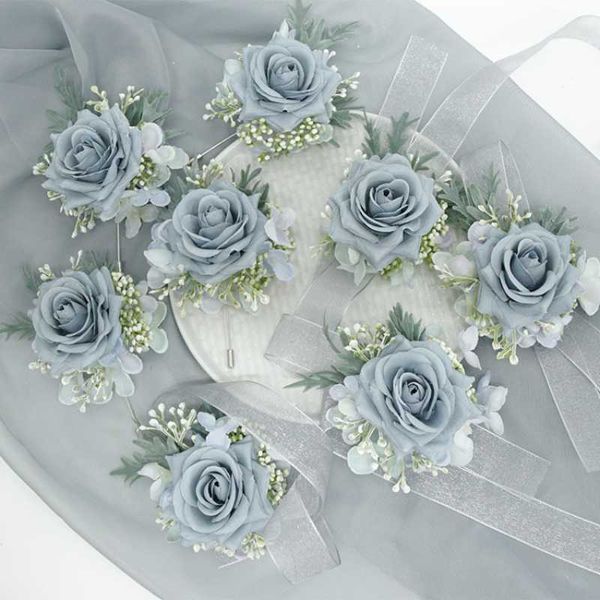 Autres accessoires de mode Mariage Boutonnière Soie Roses Corsage Poignet Demoiselle D'honneur Bracelet Fleurs Marié Boutonnière Costume Broche accesorios de boda J230422