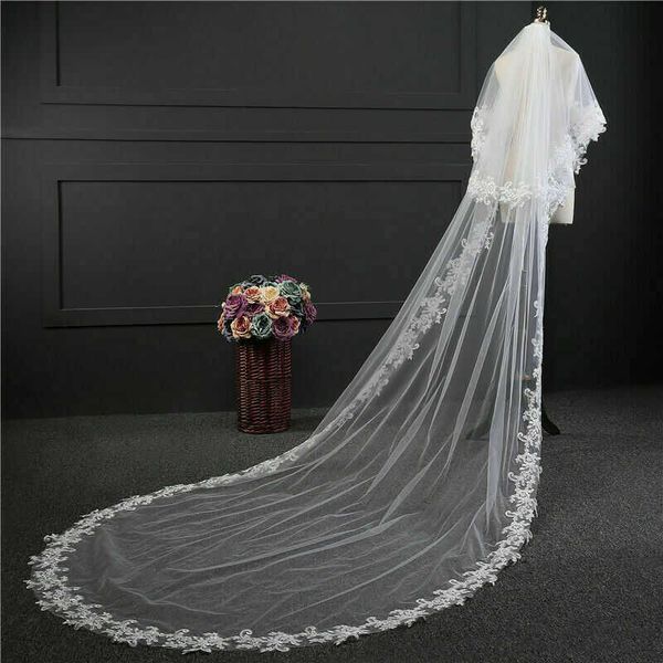 Otros accesorios de moda Velo de novia de marfil blanco 3 m Peine largo Mantilla de encaje 2 capas Catedral Velos de novia Accesorios de boda Veu De Noiva J230416