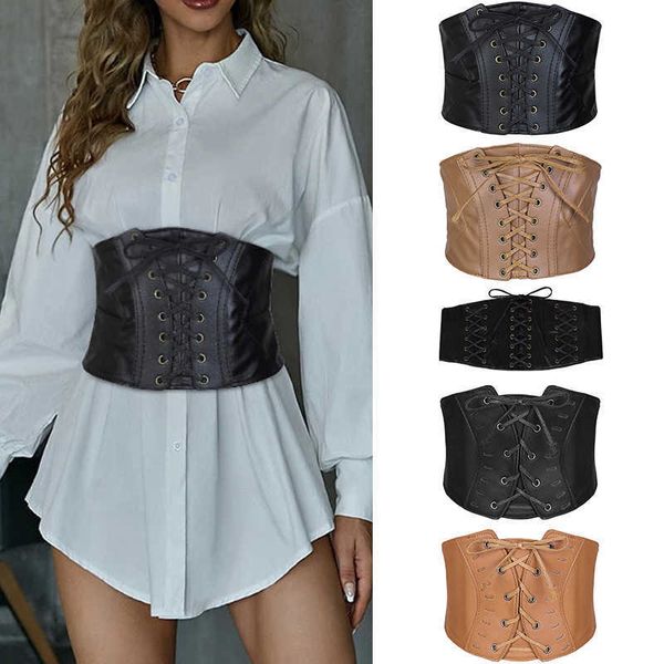 Autres accessoires de mode Femmes PU Cuir Punk Large Corset Ceinture Réglable Laceup Cummerbunds Ceintures Décoratives Minceur Corps Façonner Ceinture Ceinture J230502