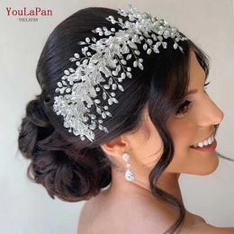 Autres accessoires de mode YouLaPan HP322 main perle cheveux cerceau mariée élégant alliage feuille bandeaux mariée strass cheveux diadème mariage cheveux accesso J230525