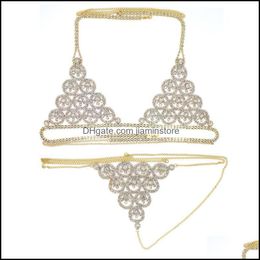 Andere modetrendstijl Body Chain Bra slipjes vrouw sexy bling rhinestone bikini sieraden pak borst string c3 drop levering dhg9d