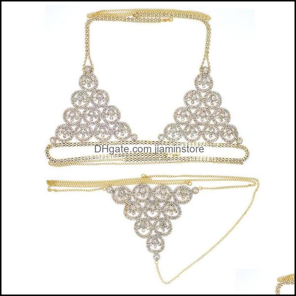 Otra moda Tendencia Estilo Cuerpo Cadena Sujetador Bragas Mujer Sexy Bling Rhinestone Bikini Joyería Traje Pecho Tanga C3 Entrega de gota Dhg9D