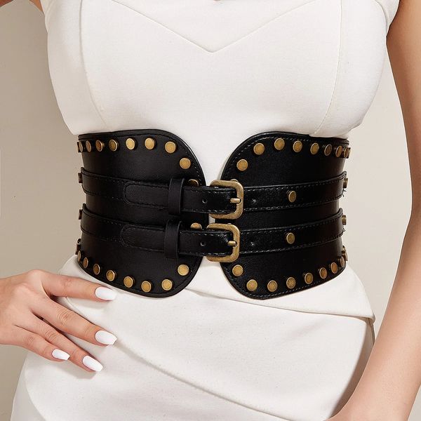 Autre mode large ceinture boucle en métal ceinture élastique en cuir rivet ultra large ceinture chaîne ceinture corset ceinture pour femmes 231128