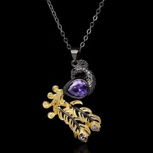 Autre mode collier en argent 925 pour femme pendentif Zircon violet élégant forme de paon or noir chaîne de chandail bicoloreAutre