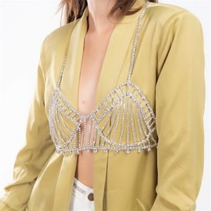 Otra moda mujer lencería cristal ahueca hacia fuera la cadena del pecho cadena del cuerpo sujetador arnés lencería sexy festival ropa traje 221008