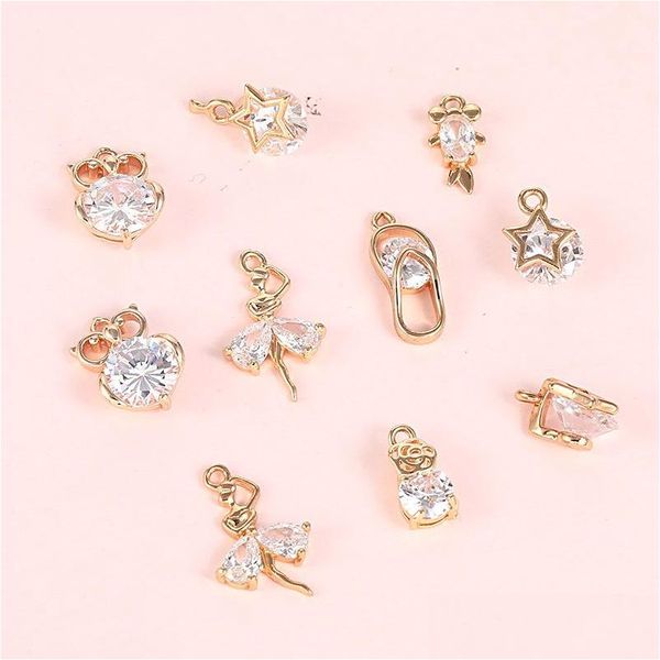 Otra Moda Zircon Colgante Estrella Bailarina Búho Chanclas Flores Goldfish Charms Para Joyería Diy Accesorio Collar Drop Delive Dh4Ip