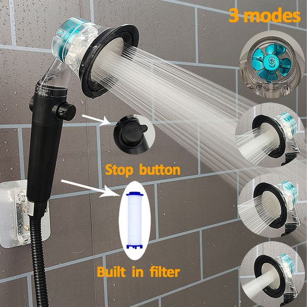 Otros grifos Duchas Accesorios Diseño Hélice Cabezal de ducha de baño Ahorro de agua de alta presión Con botón ajustable Filtro incorporado Portátil 230620