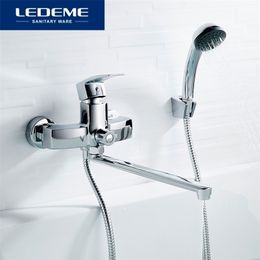 Andere kranen Douches Accs Ledeme Bathtubkraan Chrome enkele handgreep wand gemonteerde mixer Tap met handsets badkamer L2243 221109