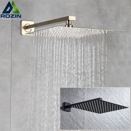 Andere kranen Douches Toebehoren Rozin Brushed Golden Rainfall Shower Head Bathroom 81012" Ultrathin Style Top with Wall Mounted Arm 230616