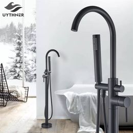 Andere kranen douches Accs uythner vrijstaanbare badkuip kraan set vloer Standing bad mixer tap dual handle zwart voor badkamer 221109