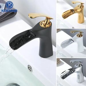 Andere kranen Doucheaccessoires Waterval Wastafelkraan Koude mengkraan Sink Tap Messing Zwart Wit Goud Badkamer Kraan Home Hardware 231204