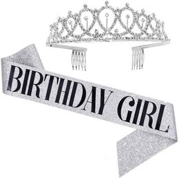 Andere feestelijke feesten Seleverie Silver Golden Pink Crown With Children Birthday Girl Glitter Sashes Anniversary Queen Scarf Decoratie 230221