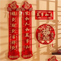 Overige Feestelijke Feestartikelen 1 Set Chinees Jaar 2024 Couplet Threensional Deursticker Fu Zi Hanger Lente Festival Decoratie 24 Dhjwr