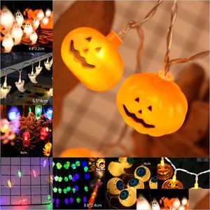 Autres fournitures de fête de fête 10 LED suspendues Halloween Décor Citrouilles / Fantôme / Araignée / Skl String Lights Lanternes Lampe pour DIY Home Out Dhaq8