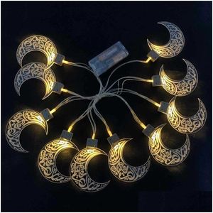 Andere feestelijke feestbenodigdheden 10 LED Ramadan String Eid Mubarak Moon Star -vormige batterij aangedreven warm licht Fairy Home Decor HHA3534 DHRFG