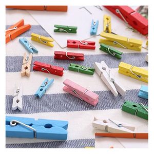 Autres fournitures de fête festive 100 Pcs / Lot Mini pinces à bois de printemps Pinces à linge Colorf Pinces à linge en bois Suspendus Vêtements Papier Po Peg P Dh9Zg