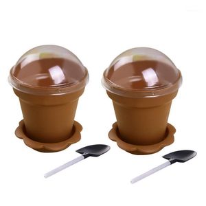 Autres fournitures de fête festives 10pcs pot de fleurs tasses à gâteau avec couvercle pelle scoop plateau inférieur tasse de yaourt en plastique récipient à dessert pour glace Crea