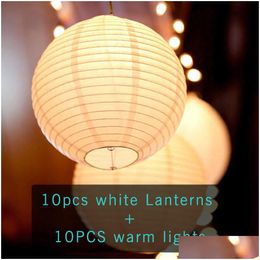 Otros suministros festivos para fiestas 10 unids / lote 6 8 10 12 14 16 pulgadas Luces de linterna LED blancas cálidas Lámparas de bolas de papel chinas para bodas Par Dhafa