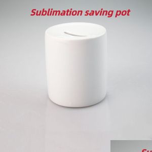 Otros suministros para fiestas festivas 11 oz Sublimación en blanco Ahorro en blanco Suministros para fiestas Cajas de dinero de cerámica Caja de monedas DIY Piggy Storage Drop de DH0UU