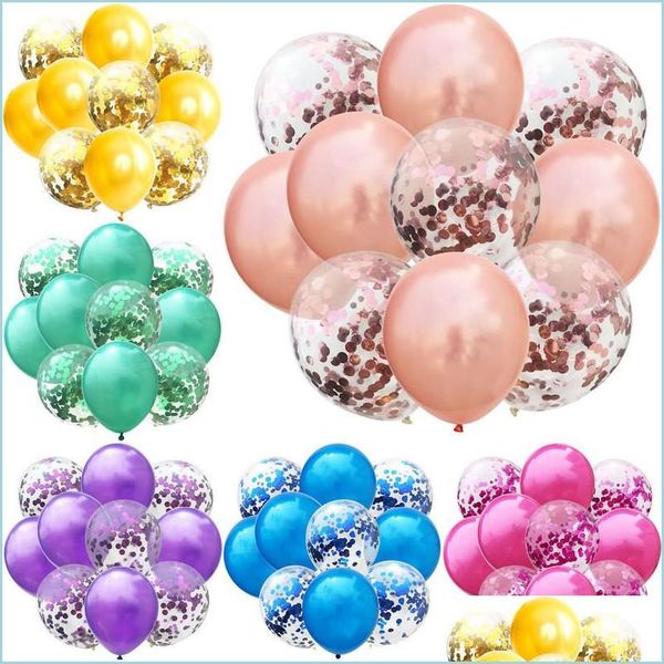 Autres fournitures de fête festive 12 pouces ballon ensemble 5 pièces Latex ajouter 5 pièces paillettes confettis mariage anniversaire décoration ballons goutte Dhoxf