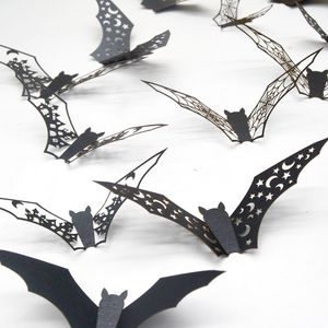 Autres fournitures de fête festive 12 pièces Halloween 3D creux chauve-souris Stickers muraux noir autocollant chambre décor bricolage décalcomanies horreur s amovible 220922