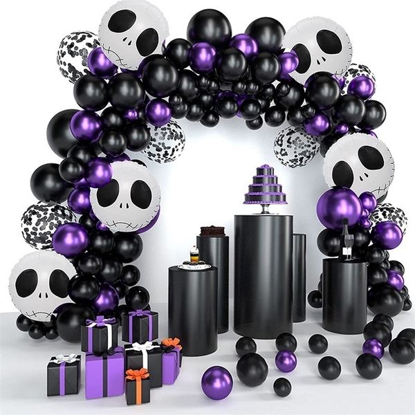 Autres fournitures de fête festive 143 pièces Halloween noir violet ballons en latex arc ensemble Festival bébé douche confettis crâne Ballon bricolage décoration de la maison 220905