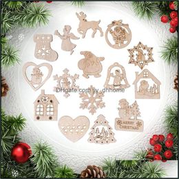 Andere feestelijke feestbenodigdheden 15 st. Handgemaakte houten kerst ornament Santa Claus Snowflake Snowman Angel vorm Wood Craft Decoratie Dhiz3
