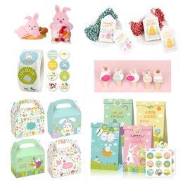 Andere feestelijke feestbenodigdheden 1set Easter Biscuits Bag Candy Pakket Rabbit Box Sticker Wood Clips Tags Kids Geschenk verjaardagsdecoraties Home Diy 220922