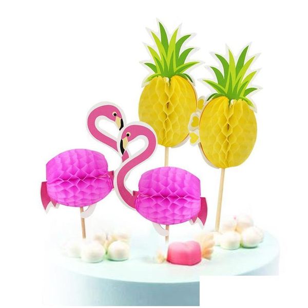 Otros suministros festivos para fiestas 20/40 piezas Flamingo Pineapple Cake Toppers Cupcake Flags Hawaiian Wedding Birthday Decoration Kids Favo Dhhs1