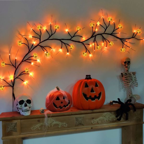 Autres fournitures de fête festive 2023 Halloween Willow Vine String Lights LED Pumpkin Bat Branch Garland Light pour la décoration extérieure intérieure 230826