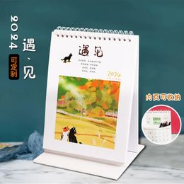 Autres fournitures de fête festive 2024 Calendrier de table chinois debout Flip mensuel Année de Dragon Papier pour le bureau à domicile 231114