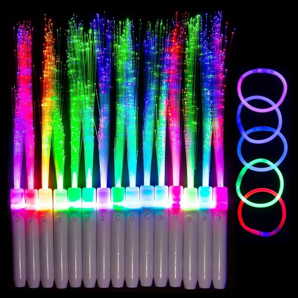 Otros suministros festivos para fiestas 20 piezas Varita de fibra óptica Paquete de barras luminosas Luces de neón que cambian de color Juego de pulseras y bengalas Bdesybag Amvup ZZ