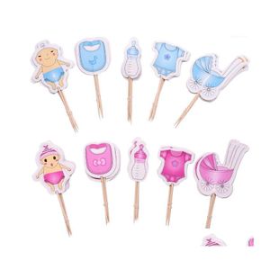 Autres fournitures de fête de fête 20 Pcs Baby Shower Cup Cake Toppers Garçon Fille Décoration Mignonne Anniversaire Diy Topper Supplies1 Drop Delive Dhomh