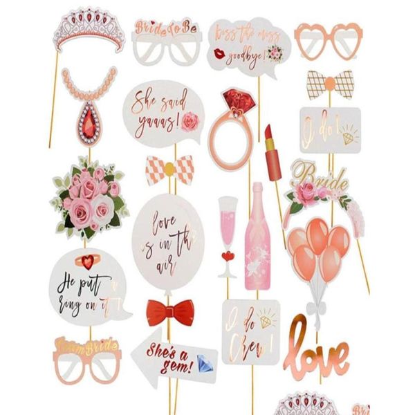 Autres fournitures de fête de fête 23pcsset Po Booth Props Just Married Pobooth Décorations Bridal Douche Bachelorette Accessoires Anniversaire2 Dhti1