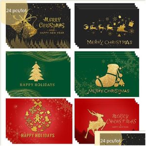 Autres fournitures de fête festive 24 Pcs / Lot Cartes de Noël Set Xmas Santa Bell Elk Sowman Cartoon Cartes postales Diy Nouvel An Voeux Gif Dhpyc
