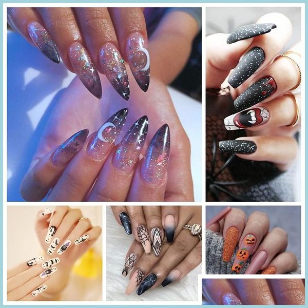 Autres fournitures de fête festive 24 pièces par boîte Nouvelle collection Halloween Long Wearing Nail Patch fini Livraison en gros 202 Dhmt6