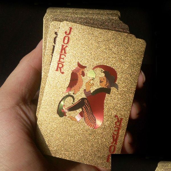 Otros suministros festivos para fiestas 24K Gold Playing Cards Juego de póquer Juego de láminas Juego de láminas Tarjeta mágica de plástico A prueba de agua Jugando A Las Cartas Drop D Dhot5