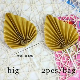 Autres fournitures de fête festive 2pcs Palm Spear Gâteau Topper Papier Pliant Fan Joyeux Anniversaire Feuille d'or Décoration Dessert Décor Drop Deli DH7V4