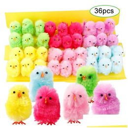 Autres fournitures de fête de fête 36pcs mini poussins de Pâques Simation Colorf Chick Lovely Artificial Home Decoration Toys Kids Gift Drop Dhjur