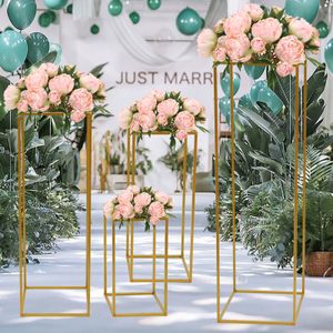 Other Festive Party Supplies 4PCS Gold Metal Wedding Flower Stand Floor Vases s Column Road Lead Rack for Event Anniversary 230209
