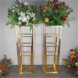 Andere feestelijke feestbenodigdheden 4 stcs Set Wedding Square Road Lead Iron Flowers Vaas Kolom Stand Decoratie Arrangement Kader achtergrond 230209