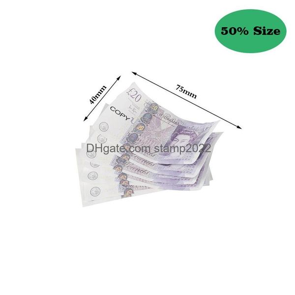 Autres fournitures de fête festives 50% Taille Prop Prop Argent UK Livres GBP Banque Copie 10 20 50 100 Fausses notes pour la vidéo musicale développe l'oreille Dhavm