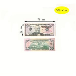 Autres fournitures de fête festives 50% Taille US Dollars Fournitures de fête Prop Money Film Banknote Papier Nouveauté Jouets 1 5 10 20 50 100 Dolla Dhobc