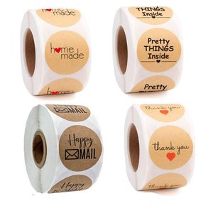 Andere feestelijke feestartikelen 500pcs2.5cm Kraftpapier Roll Sticker Dank u Happy Mail Bakken Handgemaakte Liefde Envelop Decoratie