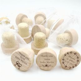 Autres fournitures de fête festive 50pcs personnalisé bouchon de bouteille de vin rouge gravé en bois laser liège personnalisé faveurs de mariage baby shower 230209