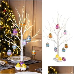 Andere feestelijke feestbenodigdheden 62 cm berkenboom LED licht Pasendecoraties voor thuis ei ornamenten hangende bruiloft Happy Ki Home Force dhmi3